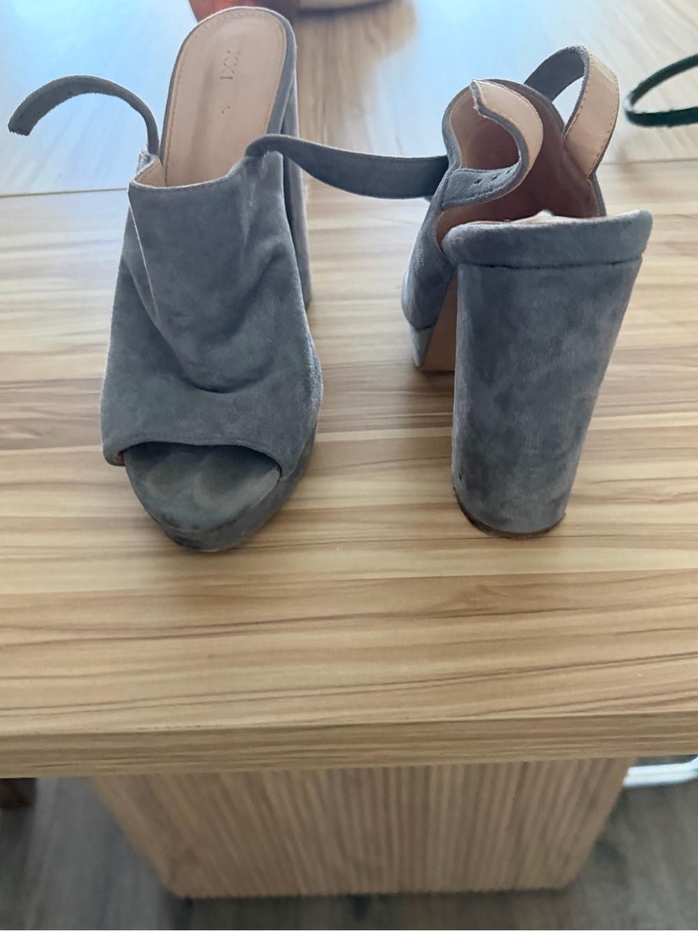 Suede Block Heel Sandals in Gray